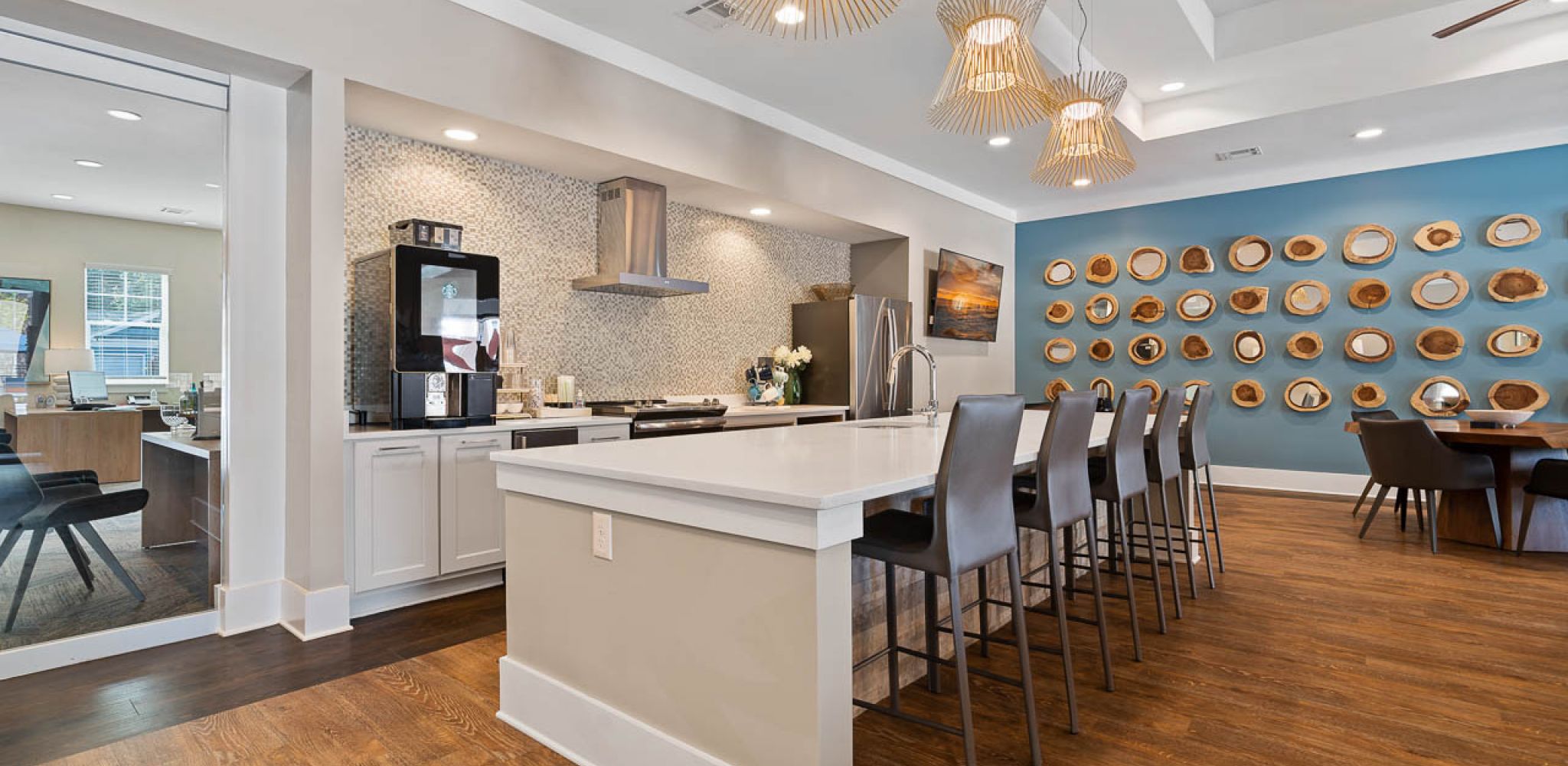 Hawthorne at Mills Gap resident clubhouse amenity with seating area and beautiful finishes