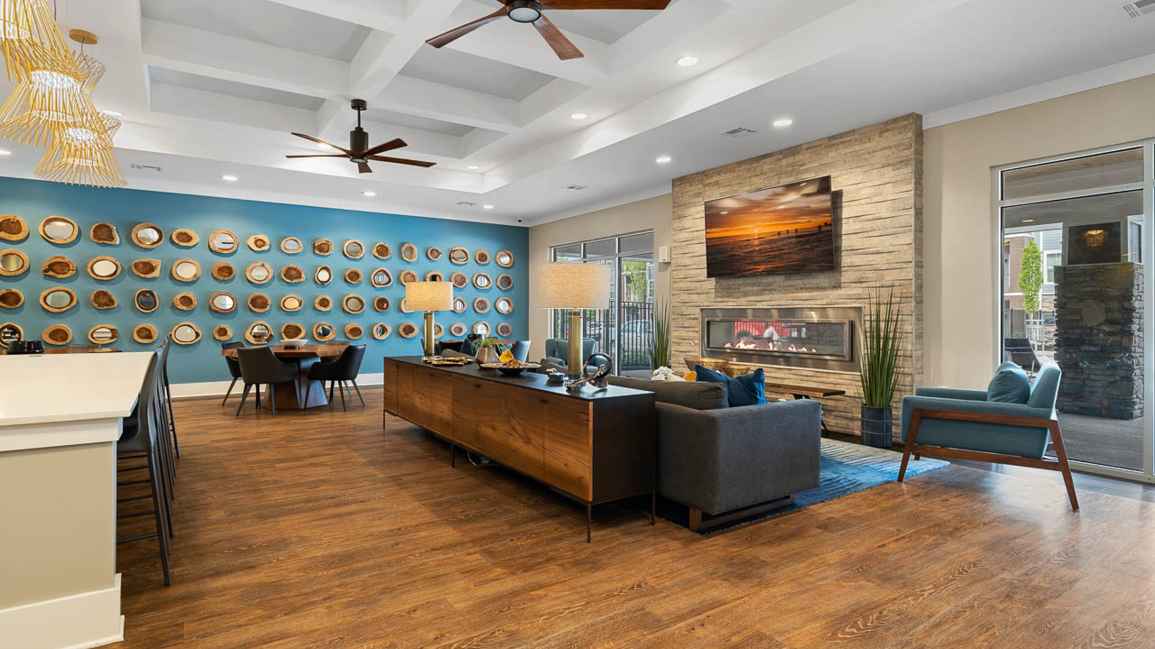 Hawthorne at Mills Gap resident clubhouse amenity with seating area and beautiful finishes