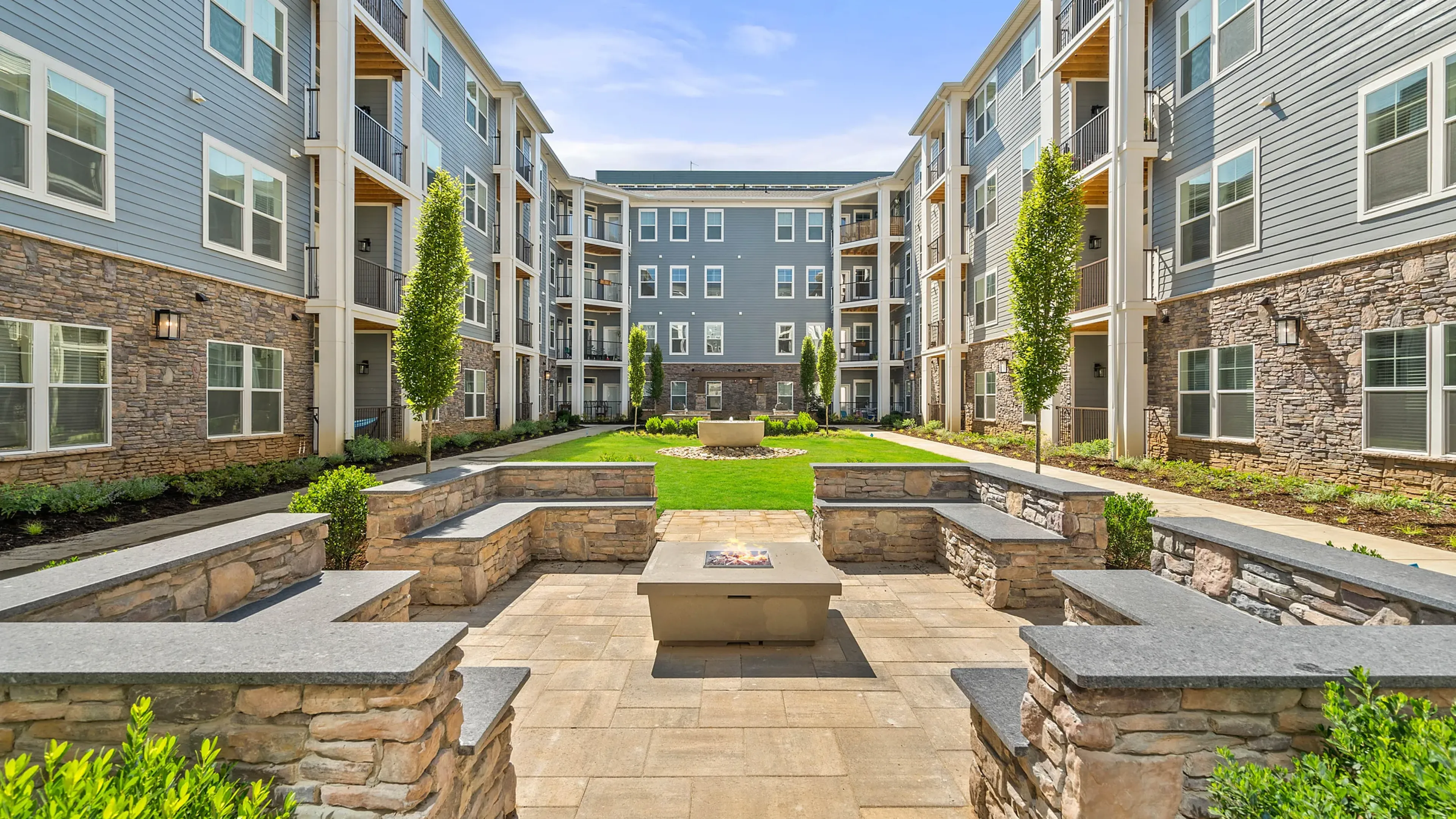 Hawthorne at Mills Gap outdoor dog park space with surrounding benches