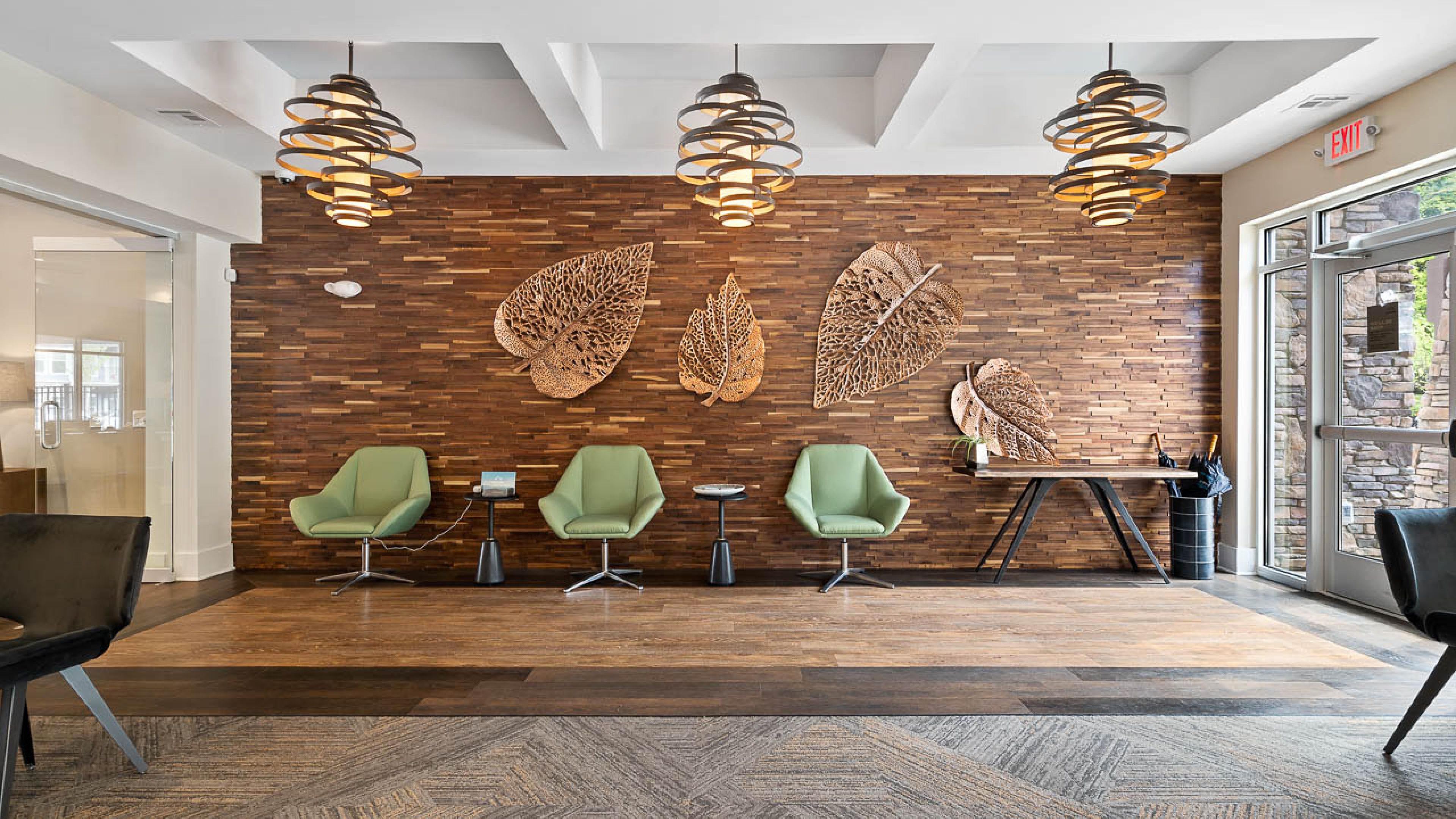 Hawthorne at Mills Gap resident clubhouse amenity with seating area and beautiful finishes